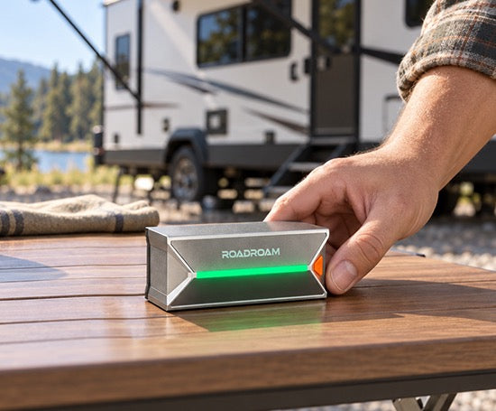 RoadRoam leveling camping gear on an outdoor table