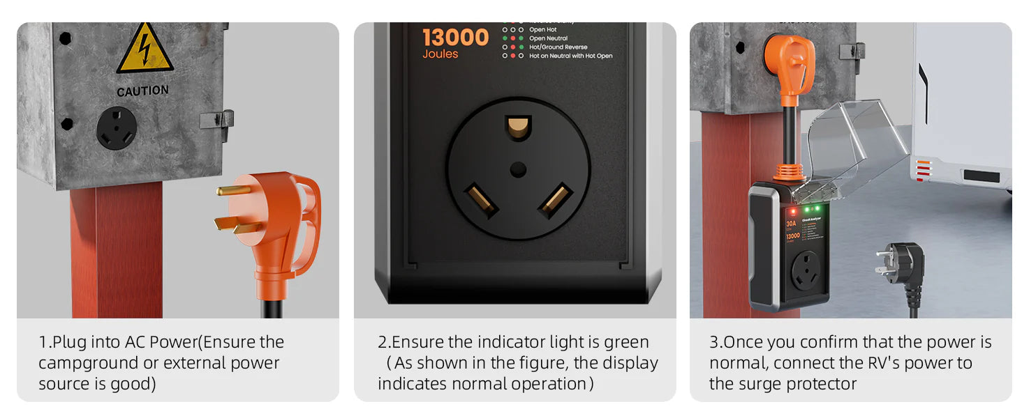 30-amp RV surge protector connection steps