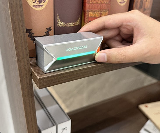 RoadRoam checking a bookshelf for everyday leveling