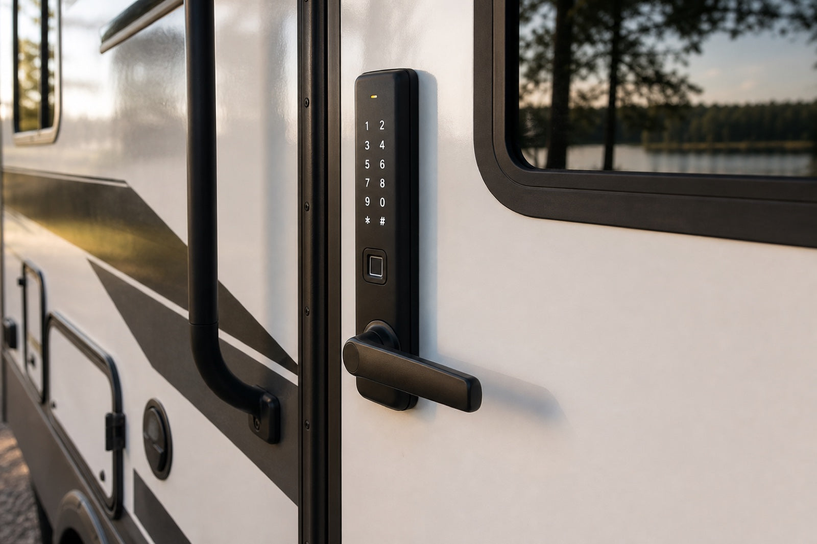 Keyless smart lock installed on the exterior door of an RV